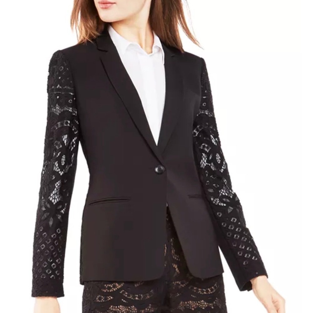 NWT BCBGMAXAZRIA Lace Blazer Small Black Keanu Single Button Jacket Quiet Luxury